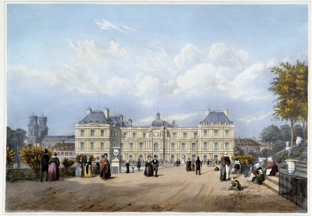 Le Palais du Luxembourg, puutarhan puolella. Kohteessa "Pariisi ja sen ympäristö" tekijältä Louis Julien Jacottet