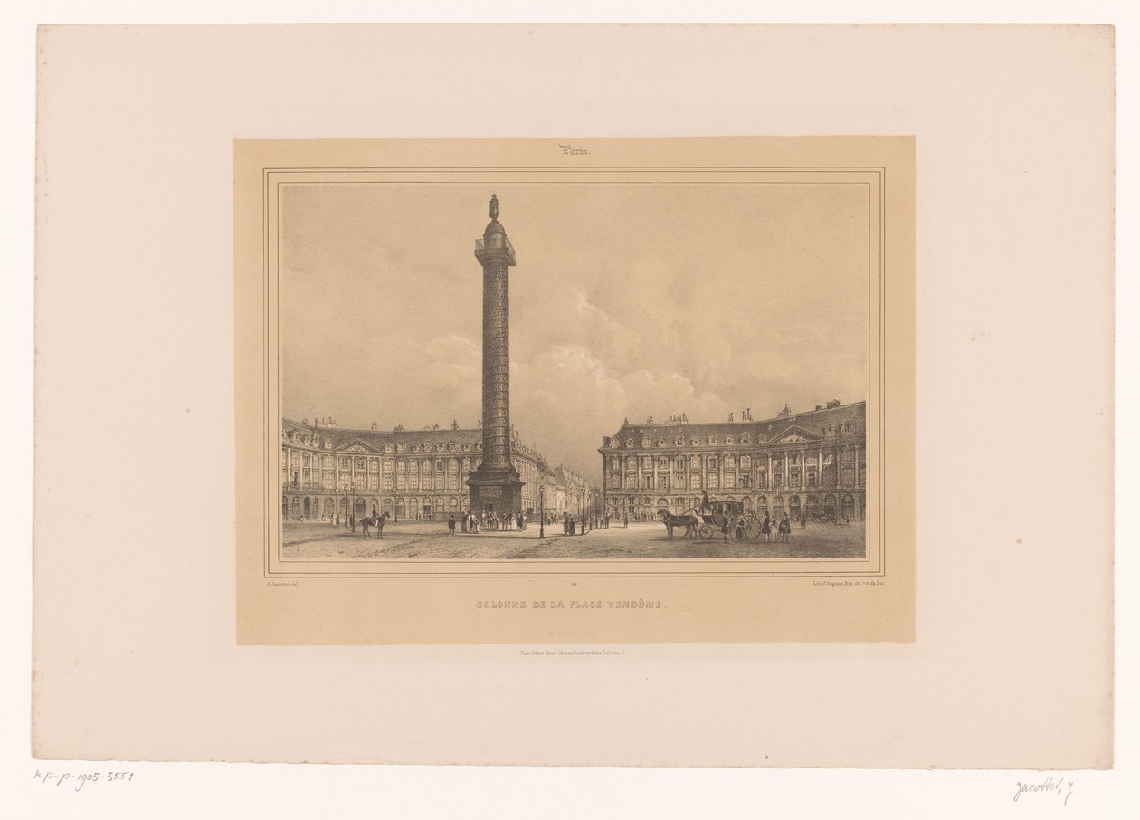 Näkymä Colonne Vendômelle Colonne de la Place Vendôme (otsikko esineessä) Kasvot Pariisissa ja sen ympäristössä (sarjan nimi) Paris (sarjan nimi esineellä) tekijältä Louis Julien Jacottet