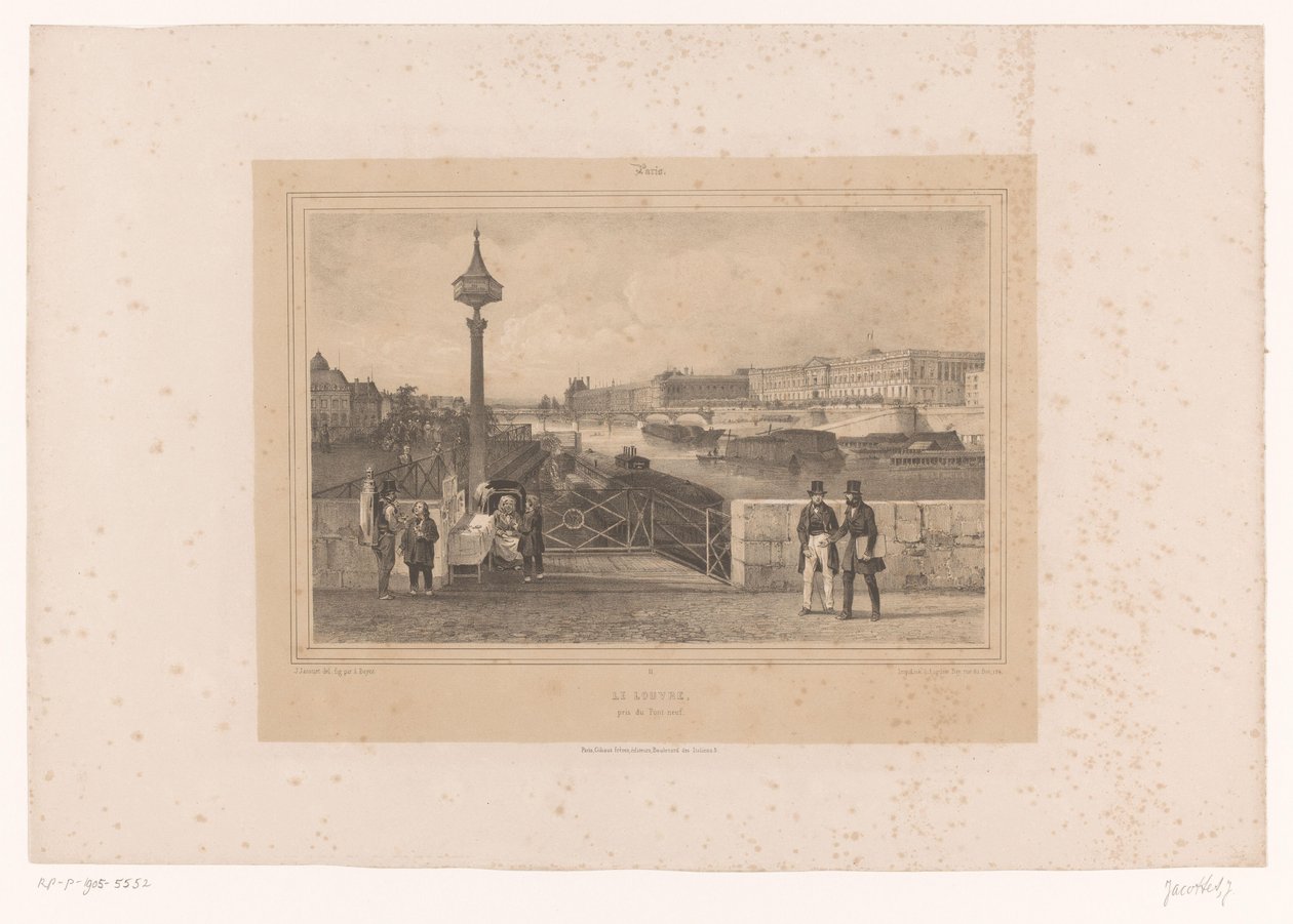Näkymä Palais du Louvrelle Pont Neufista Le Louvre, pris du Pont-neuf (otsikko esineessä) Kasvot Pariisissa ja sen ympäristössä (sarjan nimi) Paris (sarjan nimi esineellä) tekijältä Louis Julien Jacottet