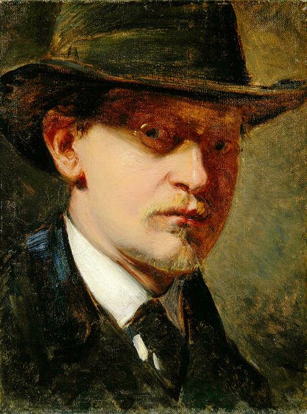 Omakuva ja hattu (öljy kankaalle) tekijältä Louis Kolitz