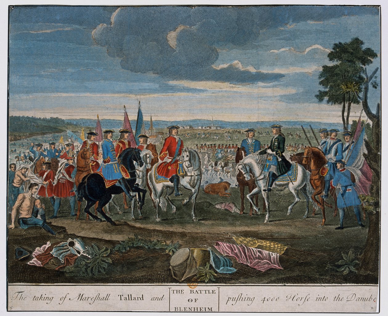 Marsalkka Tallardin valtaaminen ja 4000 hevosen työntäminen Tonavaan Blenheimin taistelussa vuonna 1704, noin 1760. tekijältä Louis Laguerre