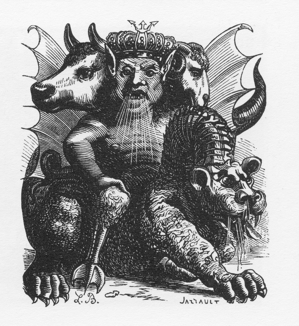Raamatun Asmodee-demoni - Asmodeus tai Ashmedai demonien kuningas - Collin de Plancyn "Pelvellinen sanakirja" - Kaiverrus L. Breton. Pariisi tekijältä Louis Le Breton