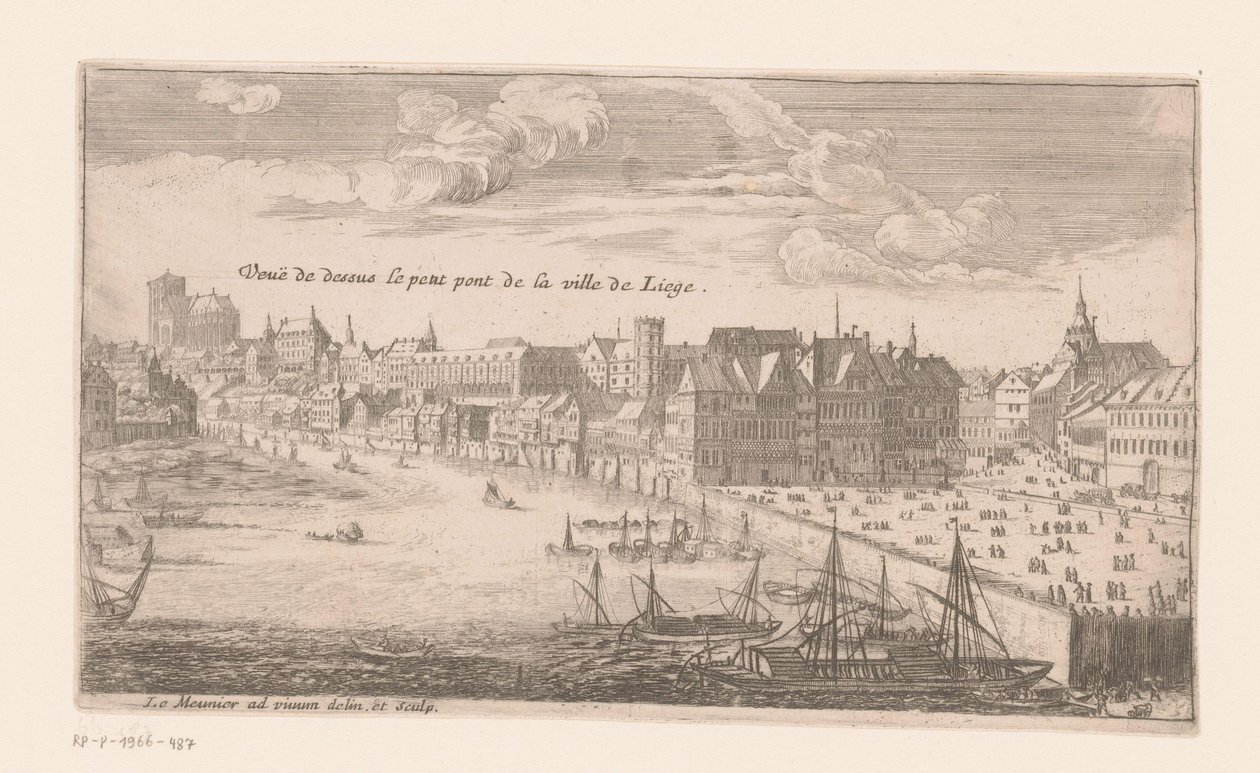 Näkymä Liègeen Vue de dessus le petit pont de la ville de Liege (otsikko esineessä) tekijältä Louis Le Meunier