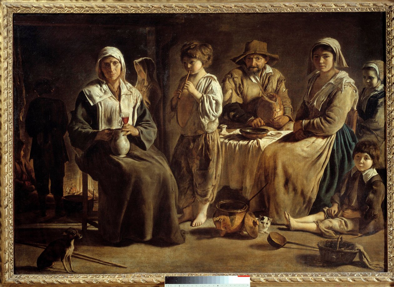 Talonpoikaisperhe sisustuksessa Louis Le Nainin (1593-1648) maalaus 1642 Su. 1,13x1,59 m Pariisi, Musee du Louvre tekijältä Louis le Nain