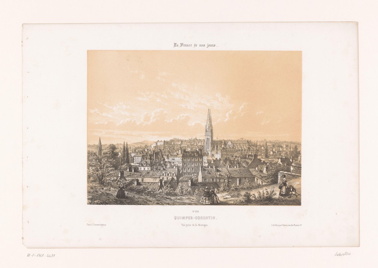 Näkymä Quimperiin mäeltä Quimper-Corentin. Vue Prize de la Montagne (nimi esineessä) Contemporary France (sarjan nimi) La France de nos jours (sarjan nimi esineellä) tekijältä Louis Le Breton