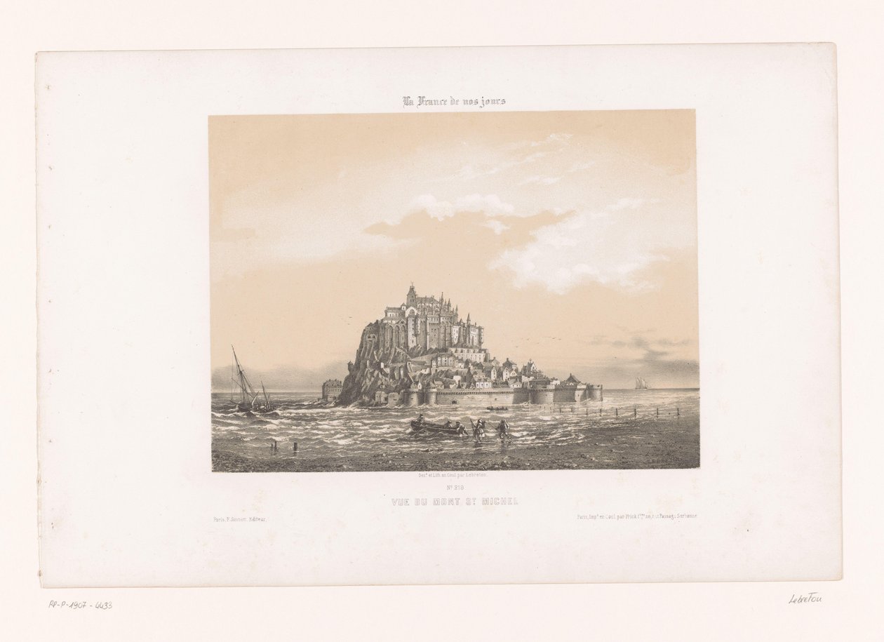 Näkymä Mont-Saint-Michelille Vue du Mont St. Michel (otsikko esineessä) Contemporary France (sarjan nimi) La France de nos jours (sarjan nimi esineellä) tekijältä Louis Le Breton