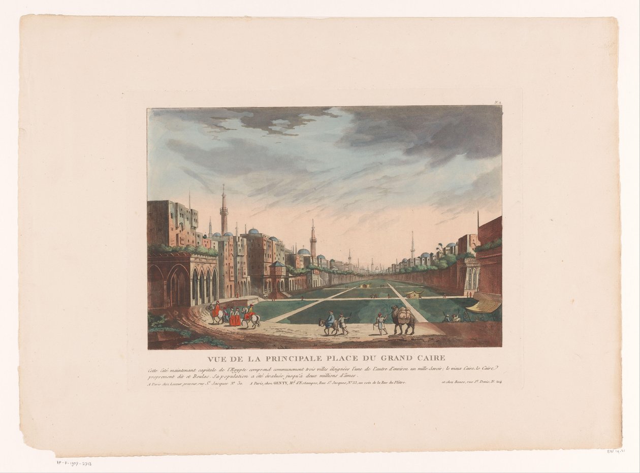 Näkymä kairon aukiolle Vue de la Principale Place du Grand Caire (otsikko esineessä) Kaupunkimaisemat Italiassa, Espanjassa ja Egyptissä (sarjan nimi) tekijältä Louis Lecoeur