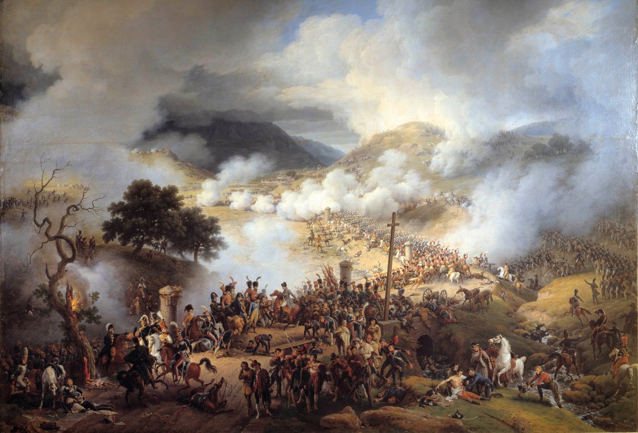 Espanjan kampanja: "" Taistelu Somo Sierran solalla Kastiliassa 30.11.1808"" Louis Francois Lejeunen (1775-1848) maalaus 1810 Su. 2,1x2,6 m. tekijältä Louis Lejeune
