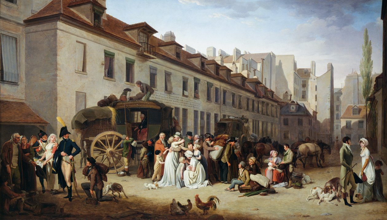 Postivaunun saapuminen Messageriesin pihalle tekijältä Louis Leopold Boilly