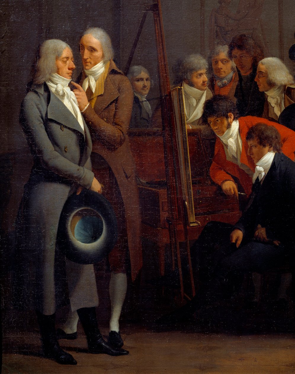 Taiteilijat tapaavat taidemaalari Jean Baptiste Isabeyn (1767-1855) työpajassa "Punainen Isabey selittää maalaustaan taidemaalari Francois Gerardille. Prud