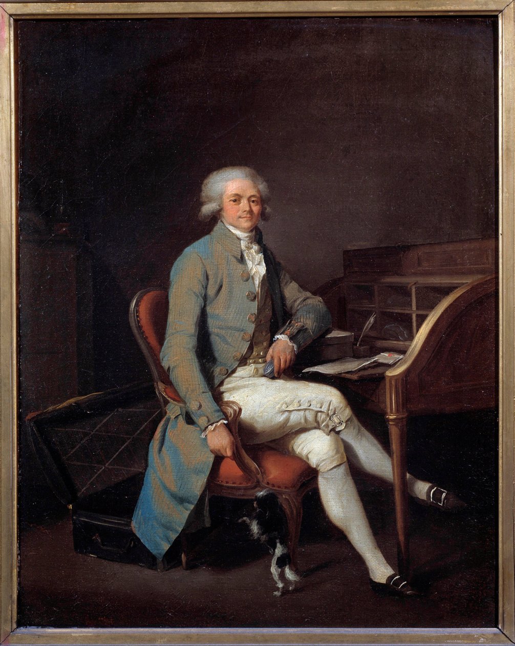Ranskan vallankumous: "" Maximilien Robespierren (1758-1794) täyspitkä muotokuva työpöydän ääressä"" Louis Leopold Boillyn (1761-1845) maalaus 1789, 41 x 32,5 cm - Lille, kuvataidemuseo - Ranskan vallankumous: Täysi- pituus Maximilien Robespierren muotokuv tekijältä Louis Leopold Boilly