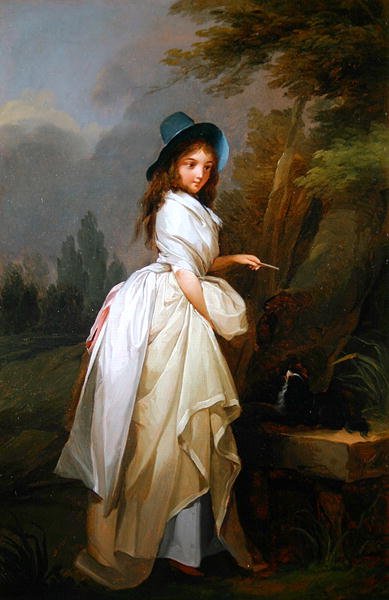 Nainen leikkii koiransa kanssa (öljy kankaalle) tekijältä Louis Leopold Boilly