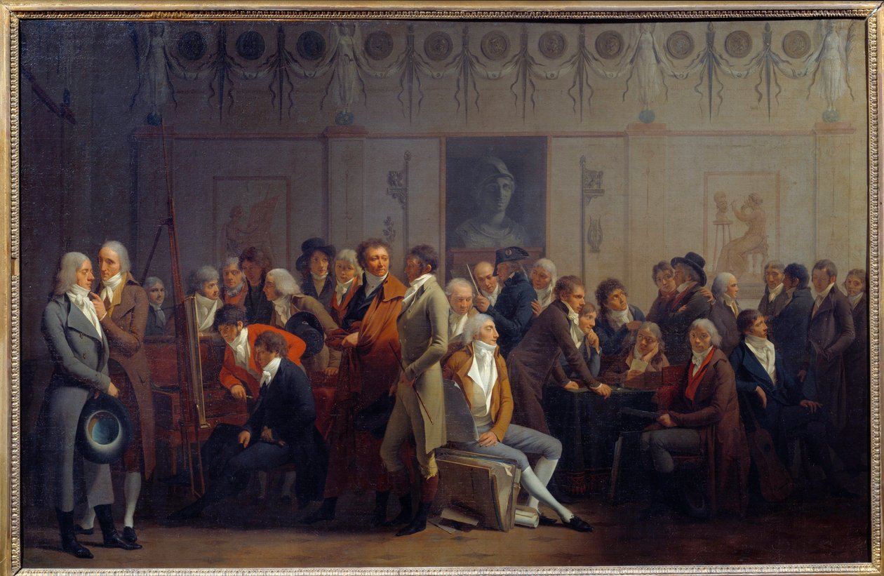 Taiteilijoiden tapaaminen taidemaalari Jean Baptiste Isabeyn työpajassa tekijältä Louis Leopold Boilly