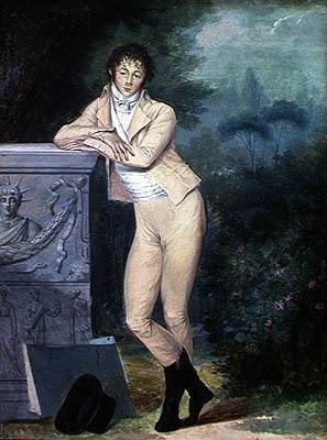 Omakuva puutarhassa (guassi paperille) tekijältä Louis Leopold Boilly
