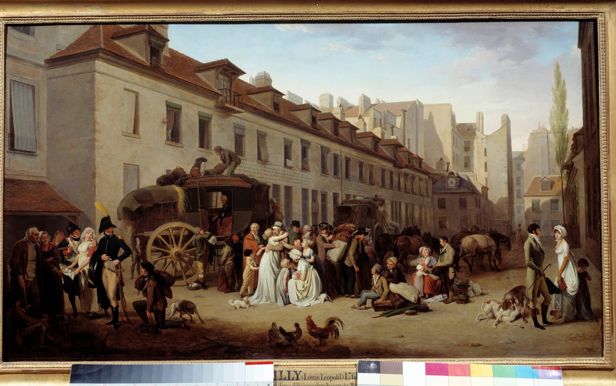Louis Leopold Boillyn (1761-1845) maalauksen The Arrival of a Diligence in the Court of Messageries. 1803. . tekijältä Louis Leopold Boilly