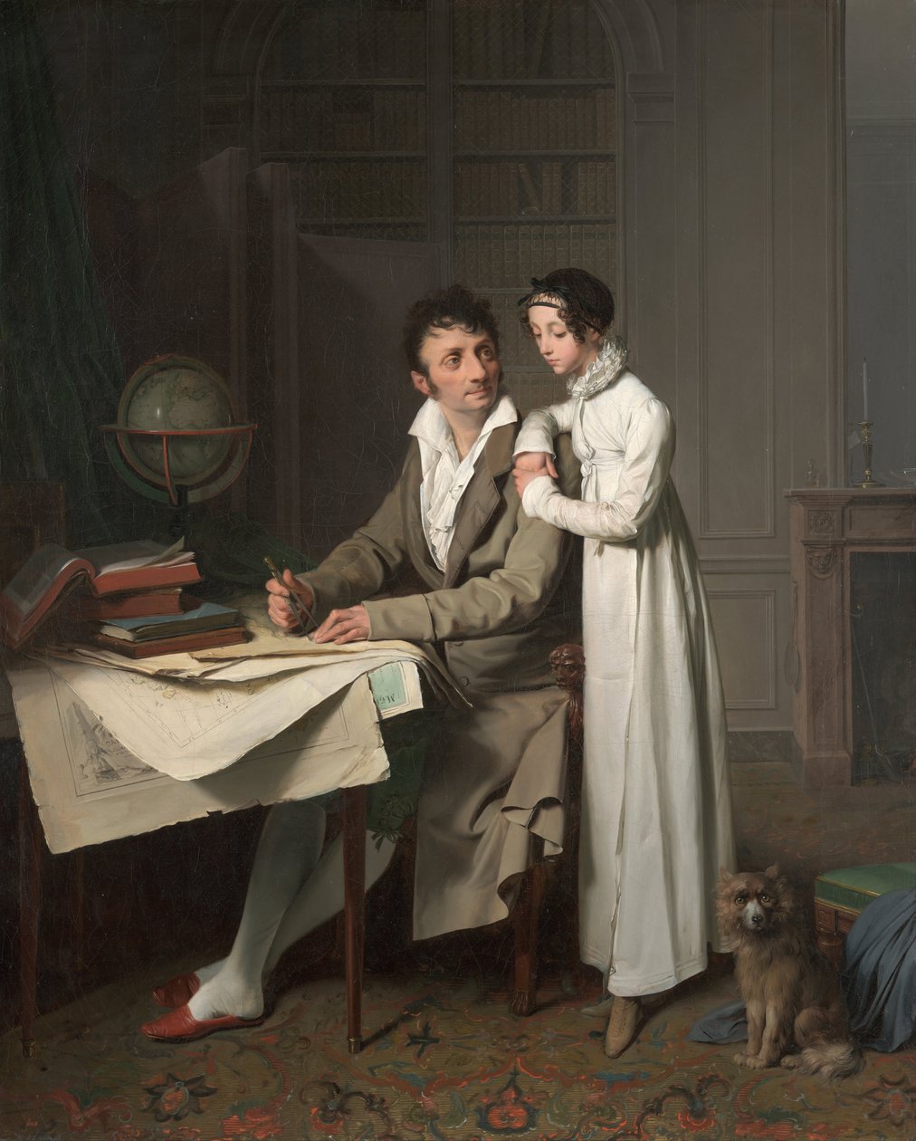 Maantiedon oppitunti Monsieur Gaudryn ja hänen tyttärensä muotokuva tekijältä Louis Leopold Boilly