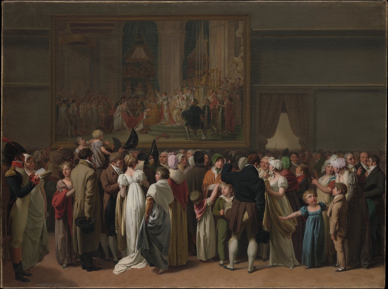 Yleisö katselee Davidin "Kruunajaisia" Louvressa tekijältä Louis Leopold Boilly