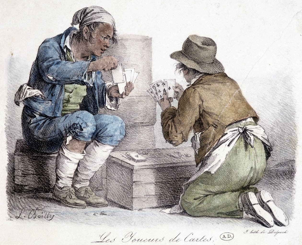 Kortinpelaajat, L. Boillyn kaiverrus, noin 1820. tekijältä Louis Leopold Boilly