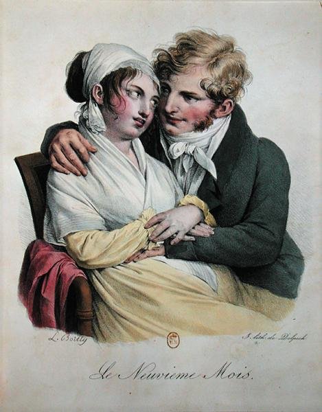 Yhdeksäs raskauskuukausi, n. 1825 (väri litho) tekijältä Louis Leopold Boilly