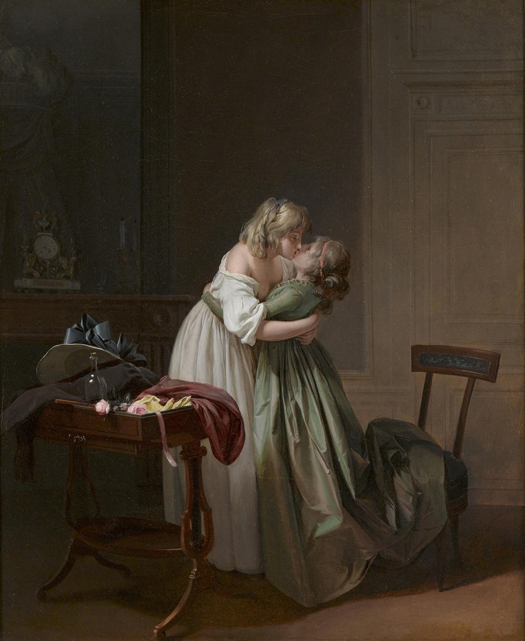 Kaksi nuorta naista suutelemassa Kaksi nuorta naista suutelemassa, n. 1790-1794. tekijältä Louis Leopold Boilly