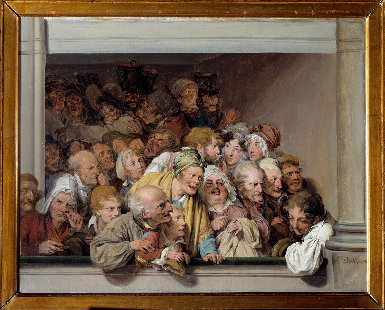 Une loge, le jour du spectacle gratuit Peinture de Louis Leopold Boilly (1761-1845) 1830 su. 0,33x0,41 m Versailles, museo Lambinet - Teatterilaatikko, ilmaisen esityksen päivä. Louis Leopold Boillyn (1761-1845) maalaus tekijältä Louis Leopold Boilly