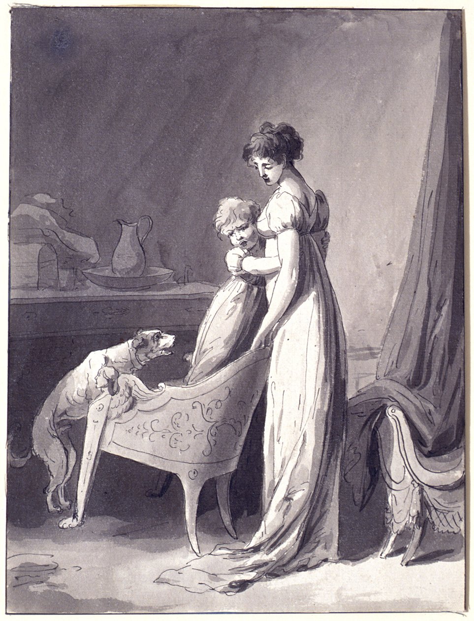 Nainen, lapsi ja koira tekijältä Louis Leopold Boilly
