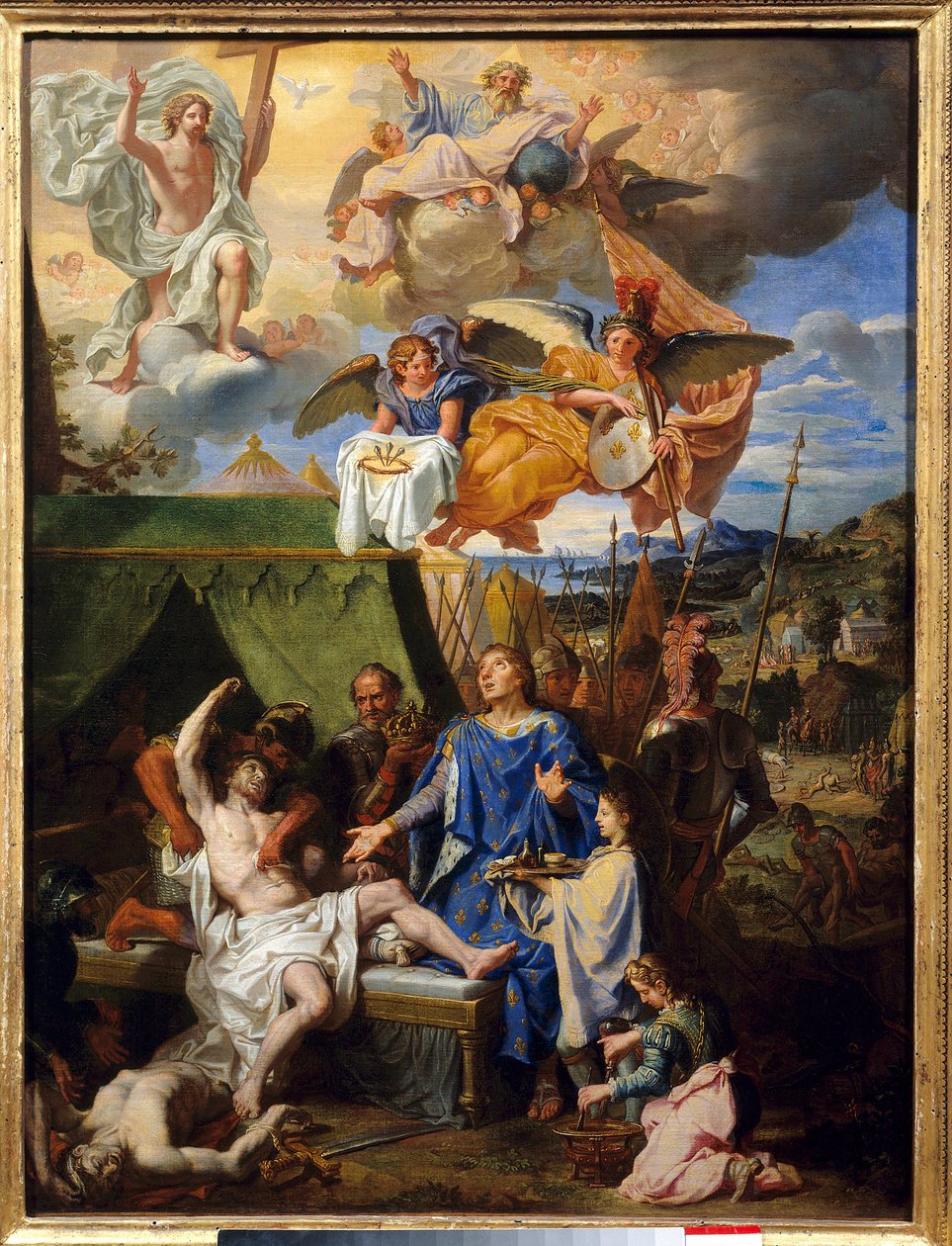 Taumaturgia: "" Kuningas Ludvig IX (1214-1270) (Pyhä Louis) taistelee ekrouelleja vastaan"" Louis Licherie De Beury (1629-1687) maalaus su. 0,79 x 0,58 m Rouen, Kuvataidemuseo tekijältä Louis Licherie de Beurie