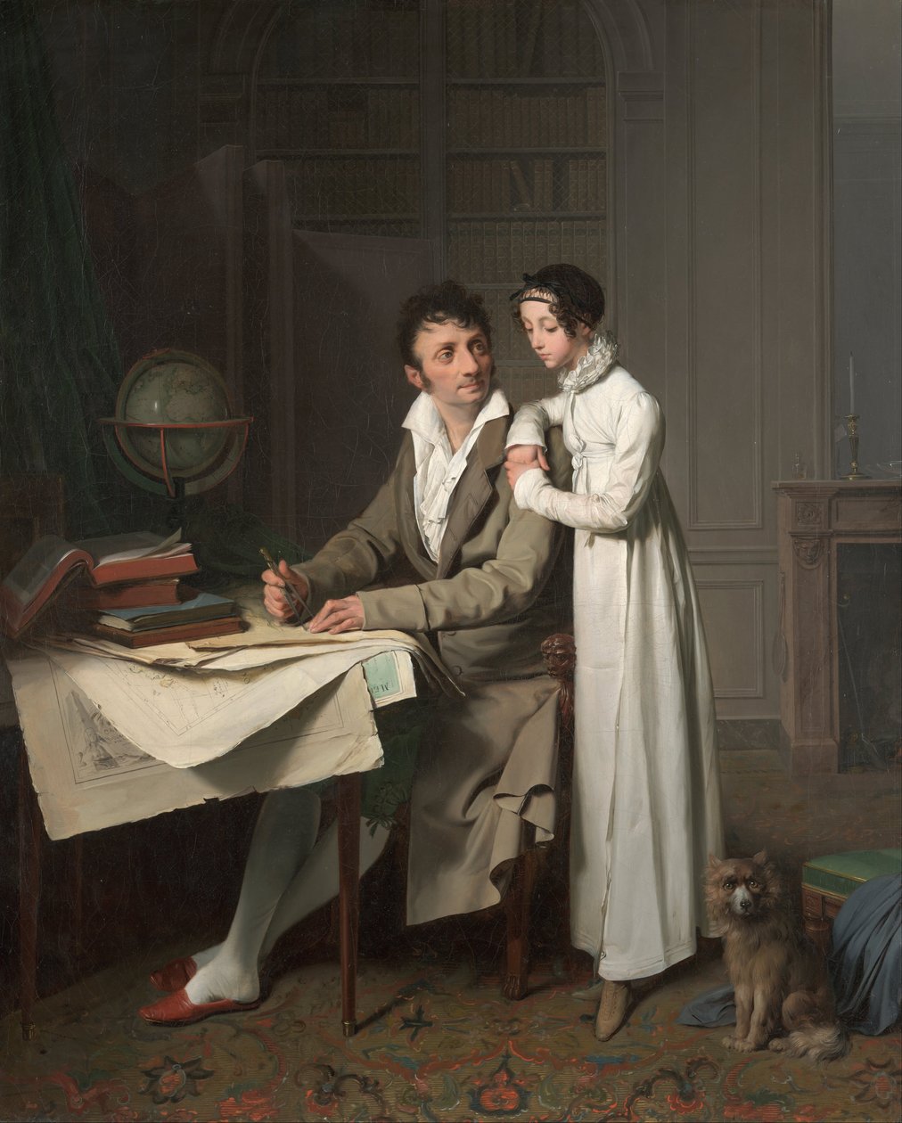 Maantiedon oppitunti (Monsieur Gaudryn ja hänen tyttärensä muotokuva) tekijältä Louis Leopold Boilly