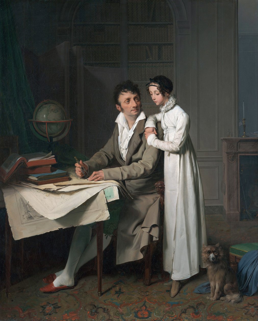 Maantiedon oppitunti (Monsieur Gaudryn ja hänen tyttärensä muotokuva) tekijältä Louis Leopold Boilly