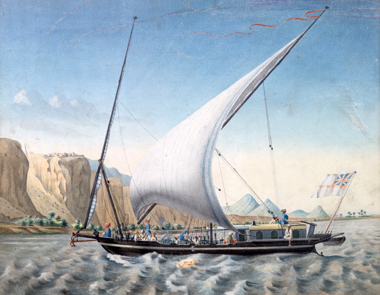 "Vene Niilillä, Ibrim, Nubia", 1827-1829 tekijältä Louis M. A. Linant de Bellefonds,
