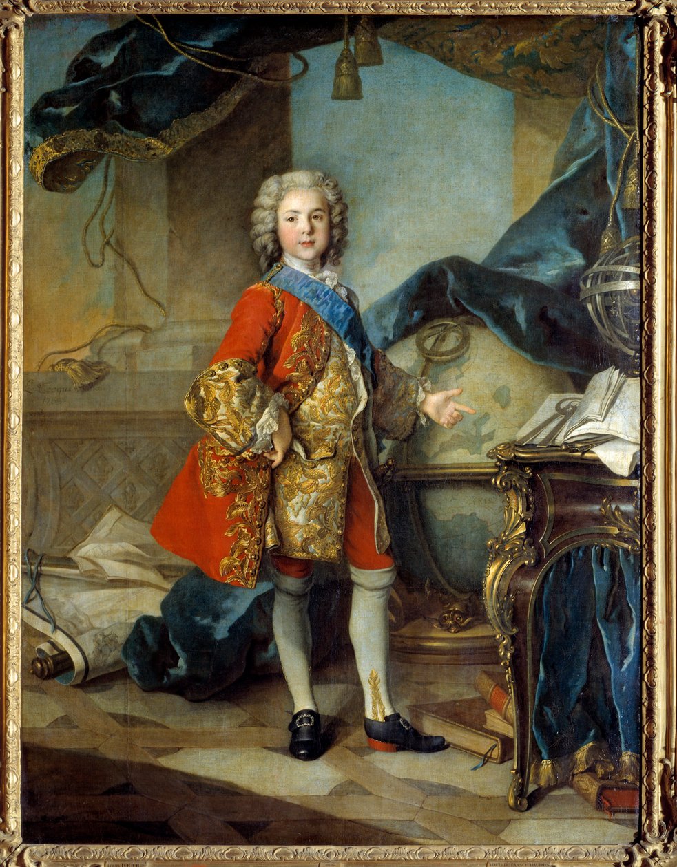Täyspitkä muotokuva Dauphin Louis de Francen (1729 - 1765) pojasta Louis XV:n työhuoneessa. Louis Tocquen maalaus (1696-1772) tekijältä Louis Tocqué