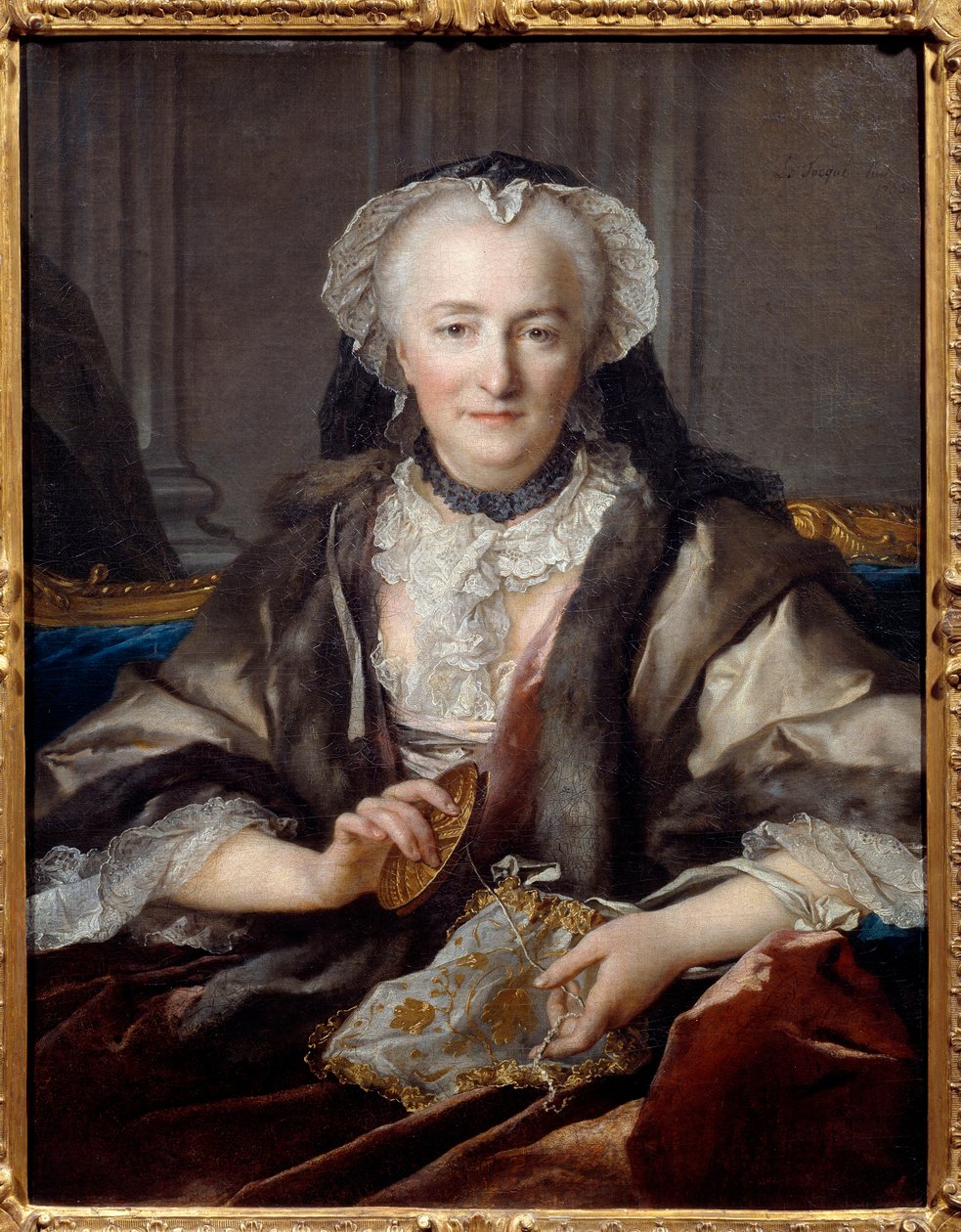 Madame Dangen muotokuva koputtaa Hän on maanviljelijäkenraalin F. B. Dange du Fayn vaimo - Louis Tocquen (1696-1772) maalaus 1753 su. 0,83x0,63 m - Anne Jarryn muotokuva Madame Dange (Vuonna 1721 hän meni naimisiin Francois Balthazar Dange du Fayn (1696-17 tekijältä Louis Tocqué