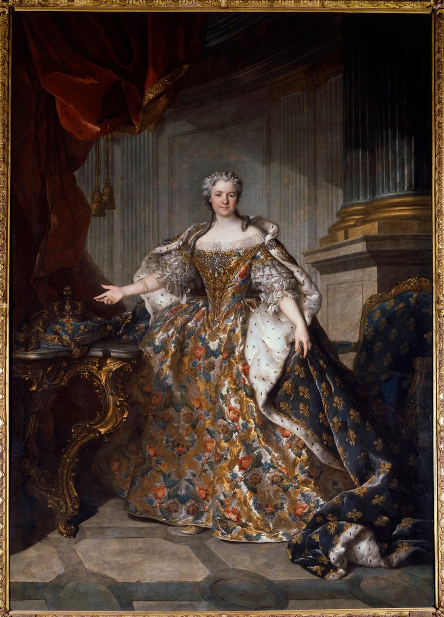 Muotokuva Marie Lesczinskasta (Lesczynska) (1703-1768) Ranskan kuningatar Louis Tocquen (1696-1772) maalaus 1740 su. 2,77x1,91 m - Marie Leczinskan (Leszczynska) (1703-1768) muotokuva - Louis Tocquen (1696-1772) maalaus, öljy kankaalle (277x7x191 cm) tekijältä Louis Tocqué