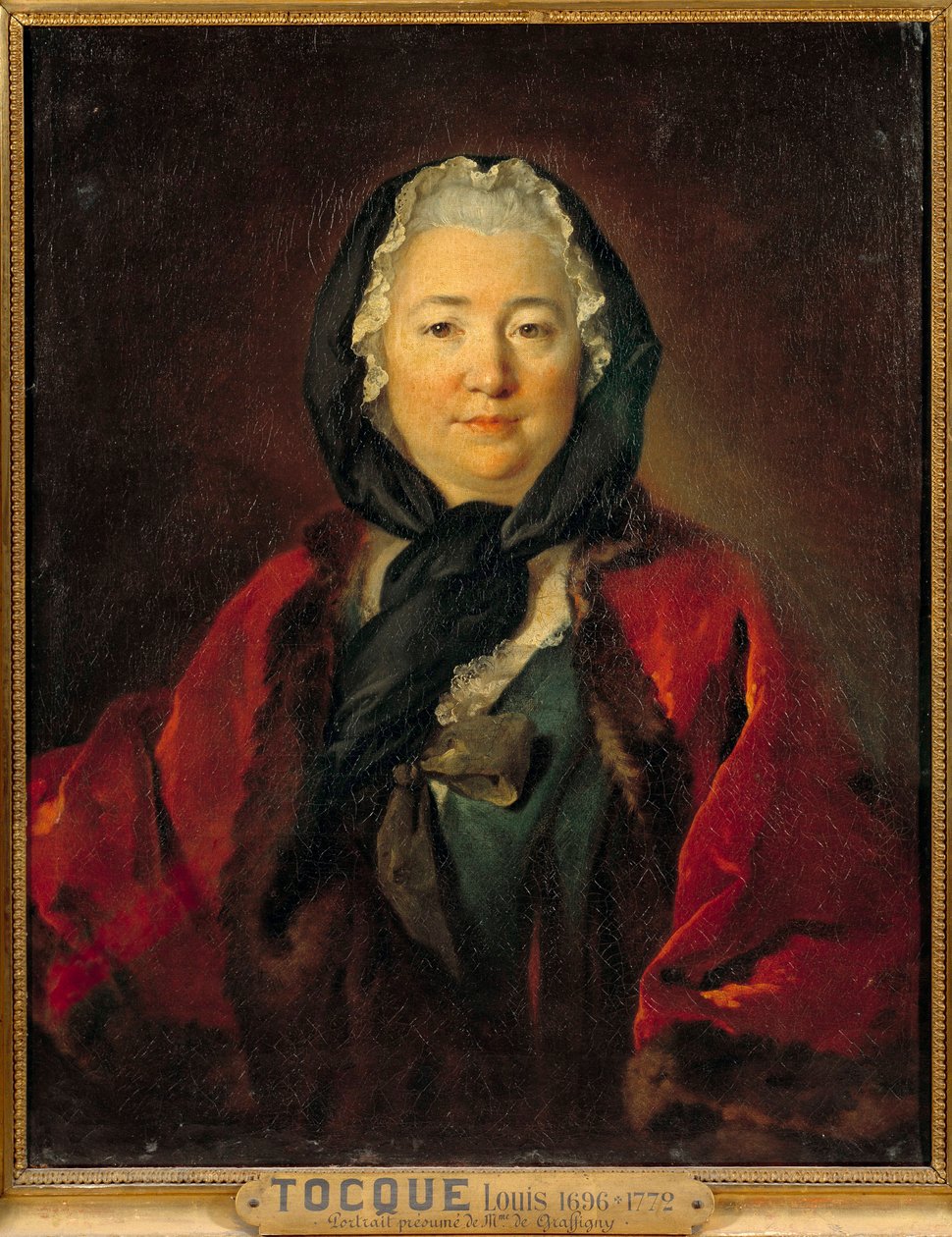 Olettaen muotokuva rouva de Graffignysta (1695-1758) ranskalaisesta kirjailijasta Louis Tocquen (1696-1772) maalaus 1700-luvun su. 0,81x0,65 m tekijältä Louis Tocqué