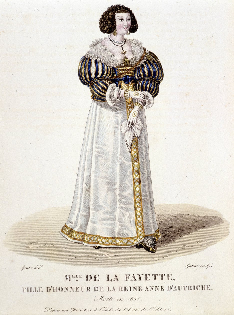 Marie-Madeleine (Marie Madeleine) Pioche de La Vergne, Lafayetten kreivitär (Madame de la Fayette) (1634-1693), Itävallan kuningatar Annen kunniatytär. "" Ranskan kuuluisien naisten galleriassa"" tekijältä Louis Marie Lante