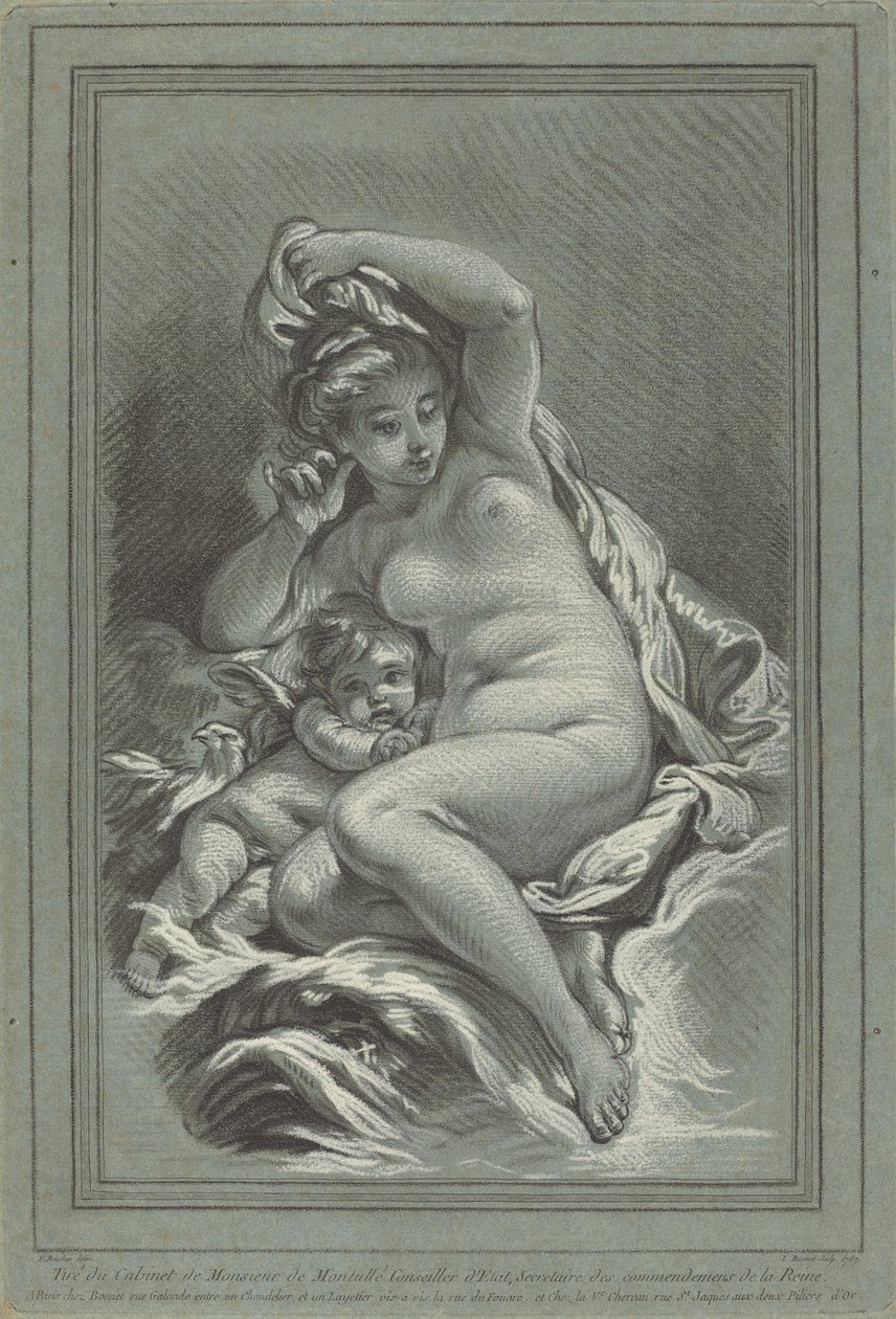 Venus ja Cupidon delfiinillä, 1767. Tekijät: Louis Marin Bonnet, Juste-François Boucher. tekijältä Louis Marin Bonnet, Juste François Boucher