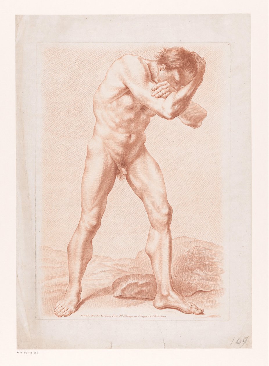 Pysyvä alaston mies kädet ristissä päänsä ympärillä tekijältä Louis Marin Bonnet (attributed to)
