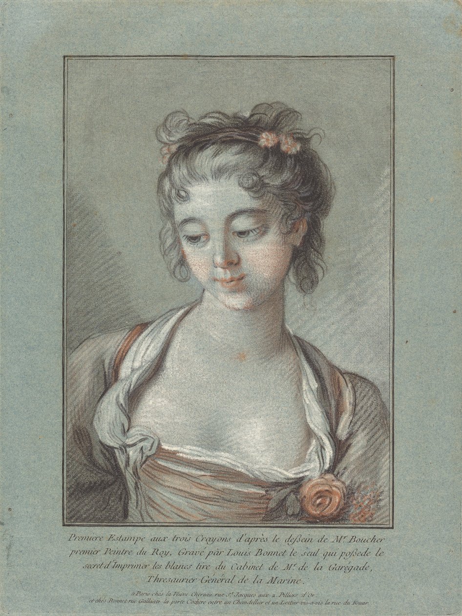Alas katsovan nuoren naisen rintakuva, 17651767. tekijältä Louis Marin Bonnet
