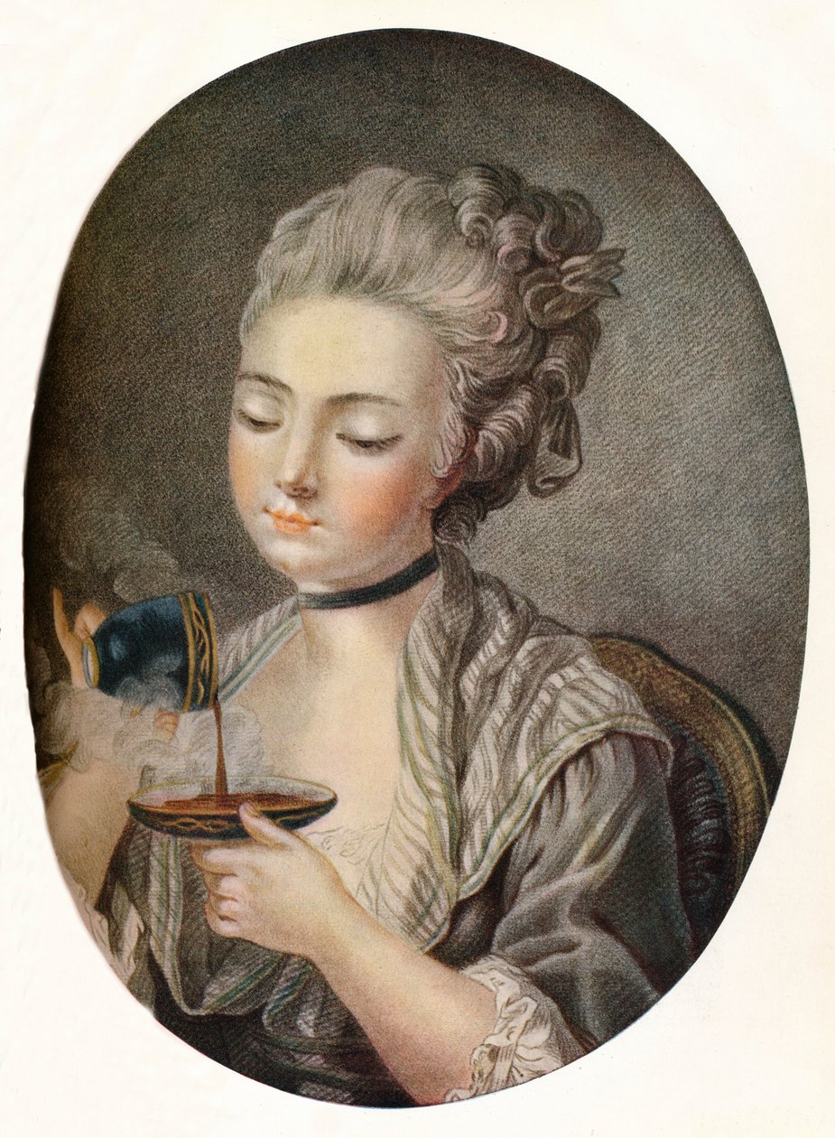 Tyttö juo kahvia, c1774 tekijältä Louis Marin Bonnet