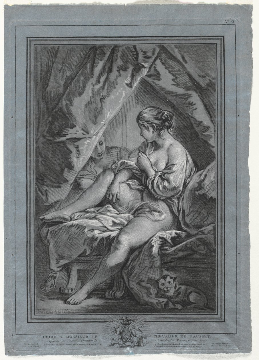 Nuori nainen istuu sängyllä, 1764-1767. tekijältä Louis Marin Bonnet