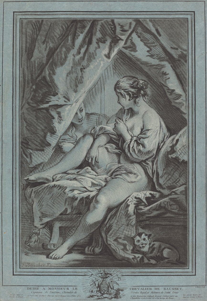 Nuori nainen istuu sängyllä, 1767. tekijältä Louis Marin Bonnet
