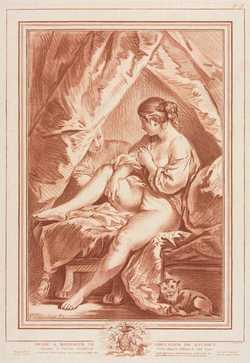 Nuori nainen istuu sängyllä, ennen vuotta 1764. tekijältä Louis Marin Bonnet