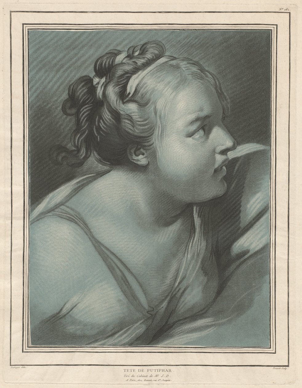 Tête de Putiphar (Potifarin vaimon pää) tekijältä Louis Marin Bonnet, after Jean Baptiste Deshays