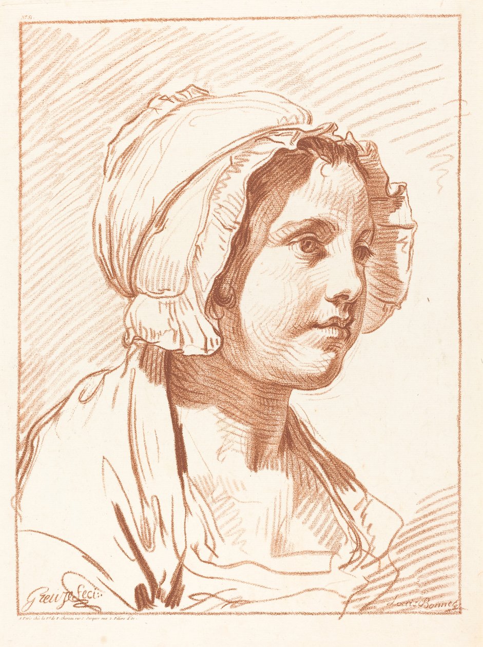 Nuoren naisen päällikkö tekijältä Louis Marin Bonnet after Jean Baptiste Greuze