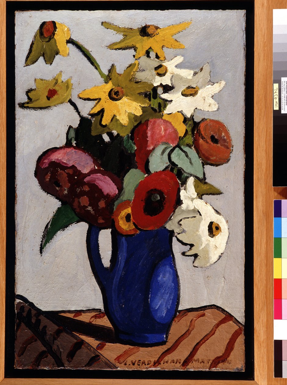 Kukkakimppu sinisessä maljakossa Louis Mathieu Verdilhanin (1875-1928) maalaus Dim. 71,5x45,5 cm Pakollinen maininta: Collection fondation terveisin de Provence, Marseille tekijältä Louis Mathieu Verdilhan