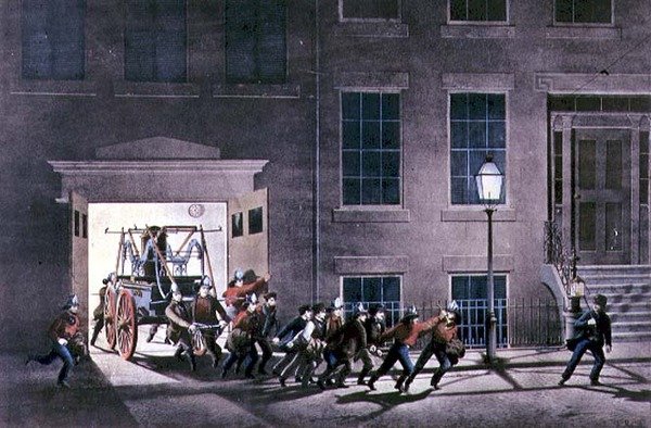 Yöhälytys, pubi. Currier ja Ives, New York tekijältä Louis Maurer