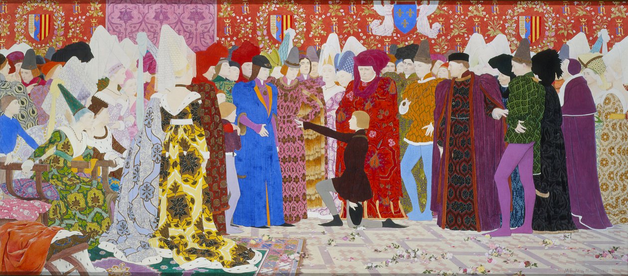 Hänen vetoomuksensa Dauphiniin, Jeanne of Arc -sarjasta B, 1906 (öljy ja kultalehti kankaalle) tekijältä Louis Maurice Boutet de Monvel