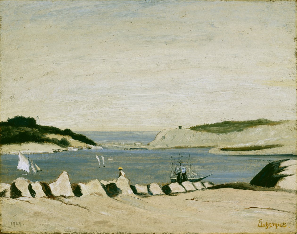 Rannikkokohtaus, 1909 (öljy paperille, asennettu kankaalle) tekijältä Louis Michel Eilshemius