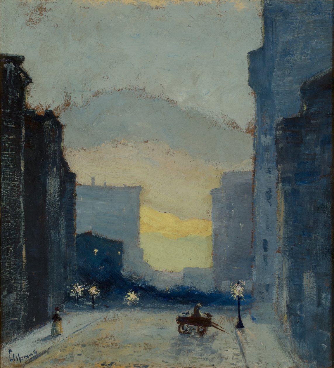 East Side, New York, n.1908 (öljy paperille kiinnitettynä paperille kiinnitettynä kuitulevylle). tekijältä Louis Michel Eilshemius