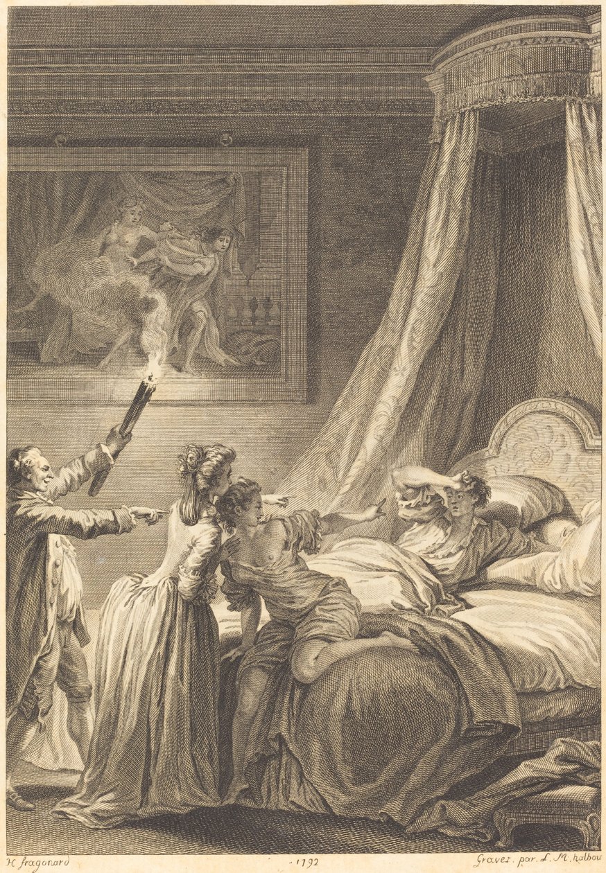 Le gascon puni tekijältä Louis Michel Halbou and Antoine Jean Duclos after Jean Honoré Fragonard